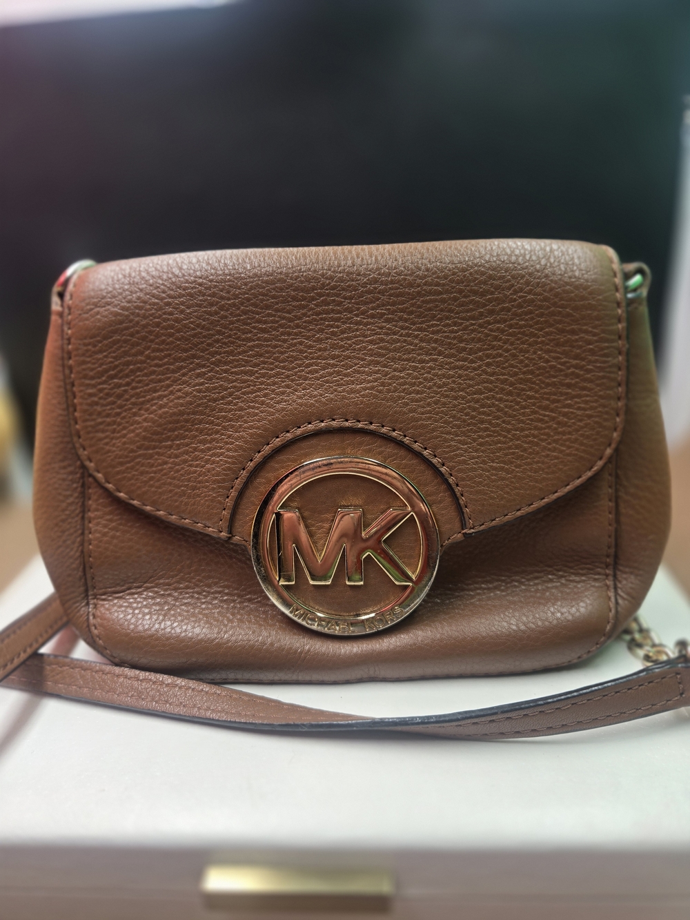 MICHAEL KORS Brown Leather MK Crossbody Bag